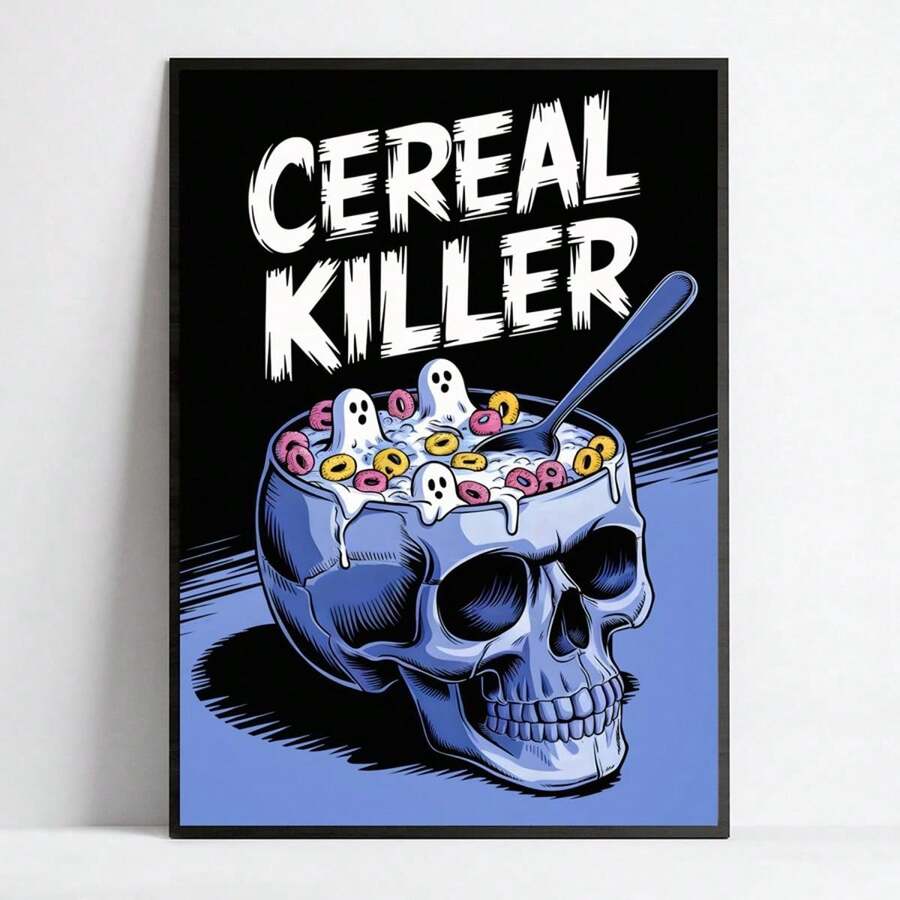 [Nghệ thuật Whimsical Horror Cereal Killer] 1 tấm áp phích nghệ thuật treo tường hình đầu lâu Gothic cổ điển Whimsical Horror Cereal Killer - Không có khung trang trí tường cho phòng khách, phòng ngủ, phòng tắm - Lý tưởng cho tiệc Halloween và ngày lễ - 11,8x15,7 inch - Nhiều màu - Xem 1