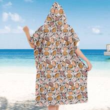 1pc Digital Printed Pattern Ultra-Fine Fiber Hooded Bath Towel, Suitable For Bathing, Swimming Pool, Travel Items, Festival Gifts