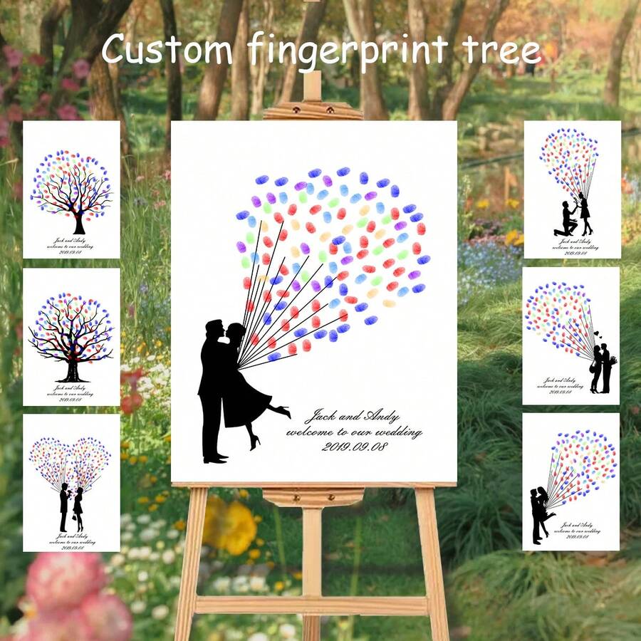 1pc Creative Fingerprint DIY Finger Painting Wedding Party Company Annual Meeting Personalized Fingerprint Sign-In Picture Sign-In Tree, Increase Fun, Decorative Painting, Living Room, Bedroom, Decorative Poster, Memorable, Canvas, No Frame
