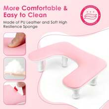 Professional U-Shaped Nail Tech Hand Rest - Adjustable Ergonomic Arm Cushion With Anti-Slip Base, Pink PU Leather Manicurist Support For Salon, Home & Mobile Nail Services