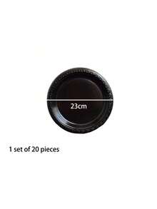 20pcs Black Round Plastic Trays, Disposable Set, Suitable For Wedding Dresses And Weddings, Wedding Party Dedicated Trays - Thickened Design, Suitable For Wedding Parties, Restaurants, Gatherings, Birthday Parties, Picnics, Camping And Daily Use - Available In Multiple Sizes - Black - View 13