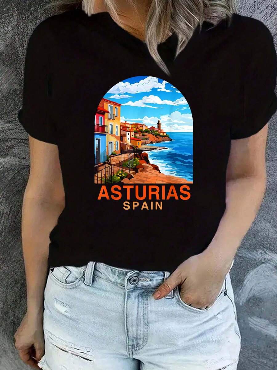 Asturias Travel Traveling Summer Vacation Asturias Spain T-Shirt - Black - View 1