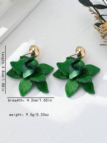 1 对时尚花卉设计夸张花瓣吊坠耳环，高端女士日常珠宝