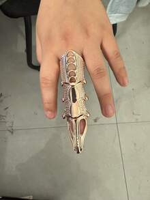 1 pieza Anillo gótico de estilo vintage y punk de 4 articulaciones desmontables, anillos de esqueleto para disfrazarse en fiestas de Halloween - Plata antigua - Ver 11