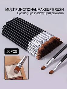50pcs Classic Black & Silver Handle Eye Makeup Brush Set, High Quality Eye Makeup Brushes, Multi-Functional Portable Lip Brush, Eyebrow Brush, Detail Brush, Affordable Makeup Brush Kit,Brush Set,Makeup Brush Kit,Make Up Brush Set,Make Up Set Complete,Makeup Brush Set,Complete Makeup Kit,Brush Kit,Brushes Makeup Set,Makeup Gift Set,Set - Multicolor - View 2