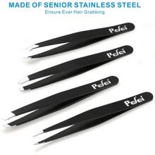 Tweezers Set - Professional Stainless Steel Tweezers For Eyebrows - Great Precision For Facial Hair, Splinter And Ingrown Hair Removal (Black)