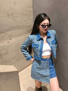 Traje vaquero de mujer, | Estilo casual urbano, imprescindibles para diario y oficina | Adecuado para estilo urbano y look diario. - Azul - Ver 3