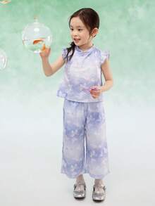 Balabala Girls' Traditional-Style 2 Pieces Outfit, Elegant & Stylish - Purple - View 2