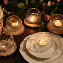 6/12 حامل شموع فوتيف شفاف - حاملات شموع شاي من الزجاج بالجملة ، حاملات شموع صغيرة جذابة كأواني لحفلات الزفاف والخطوبة وأعياد الحمام ، ديكور مركزي للطاولات، ديكور المنزل