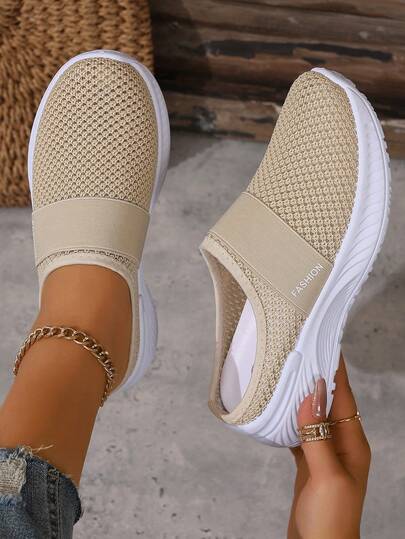 1 Pair Letter Print Solid Color Sports, Beach, Outdoor, Casual, Commuting Fabric Twist Texture Mesh Patchwork Quilting Hollow Platform Khaki Running, Beach Party, Office, Home, Gym, Outdoor, All Season Breathable Lightweight Casual Slide Sandal, Hiking Shoes