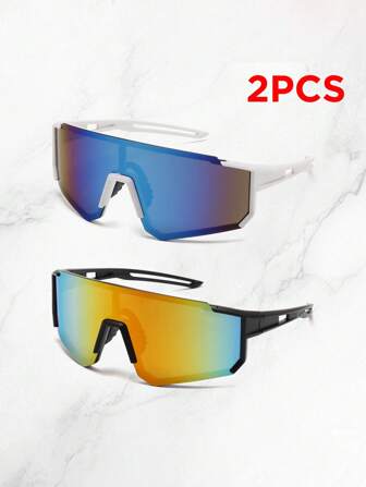 1/2/4pcs Men's Colorful Patchwork Wraparound Cycling Eyeglasses, Windproof For Hiking & Biking