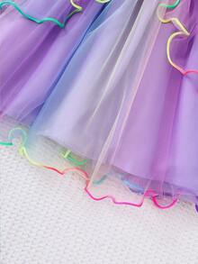 Young Girls' Spring/Summer Cartoon Unicorn Cap Sleeve Ombre Colorful Mesh Princess Dress, Cute & - Purple - View 6