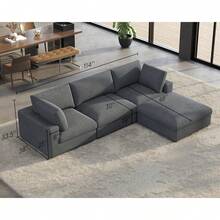 114" L-Shaped Modular Sectional Sofa – 4-Seat Oversized Cloud Couch With Down Feather Fill, Chaise, And Ottoman For Living Room - Grey - View 3