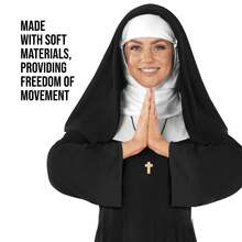 Morph Costumes Fun Shack Women's Nun Costume - High-Quality Fancy Dress Outfit With Headdress & Cross Necklace For Halloween & Themed Parties - Black - View 4