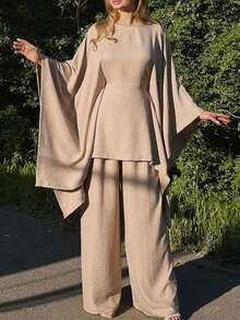Women's Holiday Casual Elegant Gathered Waist Batwing Sleeve Loose 2 Pieces Set