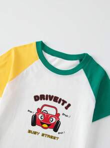 Set de 4 piezas de pantalón corto y manga corta para niño pequeño, pijama estampado con dinosaurios y autos de dibujos animados, ropa de dormir de algodón ligero para verano