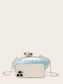 Bolsa de mão feminina para festa de casamento, bolsa de mão personalizada com pedra marmorizada de acrílico, bolsa de mão feminina com corrente de metal, bolsa transversal para festa de casamento para mulheres e meninas - Azul - Ver 7