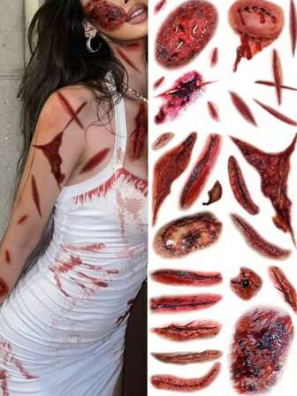 Random 16/8/5/3/1pc Set Realistic Wound Stickers, Bloody Injury Stickers, Suitable For Halloween Costume, Halloween Party Decoration