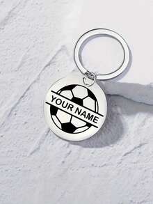Personalized Football Keychain, Customized Name Stainless Steel Metal Keyring, Sports Football Fan Gift - Style 1 - View 2