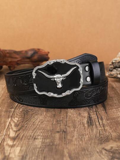 Bull Head Buckle Retro Western Cowboy Style Casual Belt Summer, School Fall, Autumn, Halloween