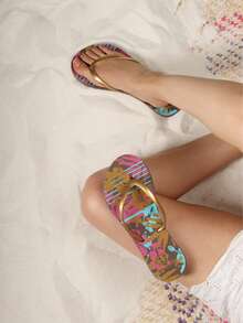 Paquete de 4 pares de sandalias planas básicas para mujer, sencillas, prácticas y versátiles - Negro - Ver 3