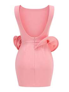 Pink Floral-Applique Rosette Open-Back Minidress, Party Dress, Prom Dress - Pink - View 11