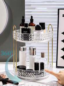1pc 360° Rotating Makeup Organizer, Bathroom Storage Rack, Double-Layer Rotating Cosmetic Display Box, Suitable For Perfume, Skincare, Lipstick, Bathroom Vanity Top Storage, Desktop Decor, Holiday Gift - Multicolor - View 6