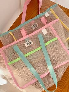 35*25*20厘米 INS风夏季网眼手提包、托特包、旅行沙滩包、学生大号单肩包 - 彩色 - 查看 5