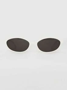 1 Pair Oval Small Frame Fashion Glasses For Women, Casual & Versatile, Suitable For Summer & Beach Vacation - White Frame Gray Piece - View 2