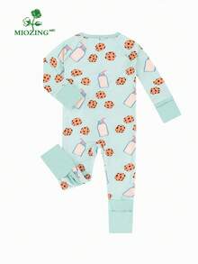 MIOZING  Milk Bottle Print Pattern  /  Baby Boy Long Sleeved Zipper Jumpsuit  /Bamboo Fiber Fabric/ Toddler Kids Jumpsuit Set/ Baby Zip Up Clothes/  Baby Clothes/ Baby Clothes Girl/ Baby Girl Items/ Halloween/Christmas - 綠色 - 查看 3