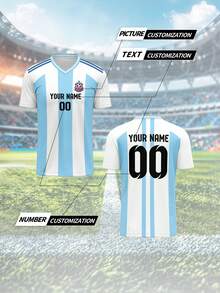 Customized Soccer Jerseys, 1pc/Set Men's Sports Team Club Training V-Neck Football Shirt, Front & Back Printed Name, Number, Logo, Comfortable For Daily, Casual, Party, Gathering