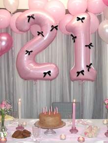 7 件 40 英寸粉色数字气球套装，黑色蝴蝶结 0-9 数字形状气球适用于生日派对、周年纪念装饰 - 彩色 - 查看 3