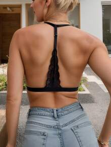 Embroidered Lace Translucent Sexy Lingerie Bra - Black - View 5