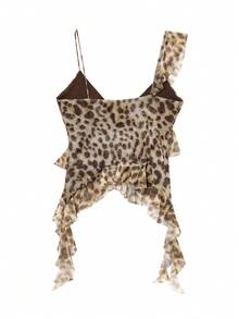 Áo ba lỗ in họa tiết da báo nhiều lớp gợi cảm cho nữ mùa hè Áo hai dây vải tuyn giản dị - Màu nâu Sô-cô-la - Xem 3