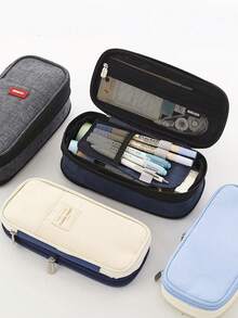 Estuche para lápices de gran capacidad en color negro, adecuado para estudiantes, artículos de papelería, vuelta al colegio, mochila - Negro - Ver 4