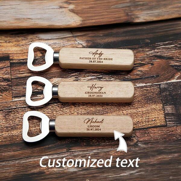 1pc/5pcs/10pcs Bulk Custom Wooden Bottle Opener, Personalised Engraved Wooden Bottle Opener, Wedding Favors For Guests, Personalized Groomsmen Gift, Party Favors, Business Promotional Items
