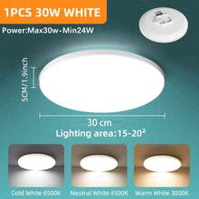 CANMEIJIA LED 可调节天花板灯具，面板浴室灯，亮色房间照明，纯白色家居装饰照明，220V，方形/圆形，30W/40W/50W/60W，适用于卧室、客厅、书房、壁橱、厨房、走廊、单人间、仓库、办公室、工作室、商店（根据使用需求选择尺寸） - LED吸頂燈多色變光(3000k-6500k) - 查看 30