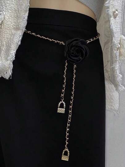 1pc Fashion Camellia Flower Elegant Women Waist Chain, Suitable For Daily Outfits, Dresses, Gowns, Festive Gift