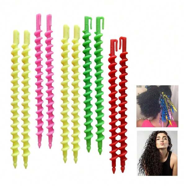 10pcs Plastic Spiral Curling Rollers, Hair Styling Curling Tongs, Spiral Wave Curler DIY Hair Styling Tools, Random Color ,Hair Rollers,Heatless Curls,Hair Curler,Hair Products And Accesories For Barber Salon Beauty Travel Essentials