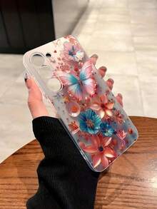 Capa protetora transparente perfurada com estampa de flores e borboletas, resistente a impactos, compatível com iPhone 16/11/16 Pro/16 Plus/16 Pro Max/16e/15 Pro Max/13/14/12/XS/XR/7G/8 Plus, Galaxy 11/12 Pro/12/12X/13 Pro/14 Pro/15 Pro e Redmi 10/9/Note 9/12c/Note 11 Pro/Note 8 Pro. - Multicolorido - Ver 1