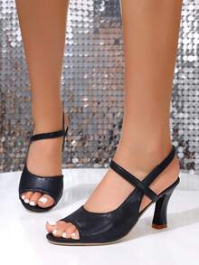 Women's Fashion Versatile Summer Chunky Heel Mid-Heel Open Toe Korean Style Plus Size Comfortable Stiletto Sandals - Black - View 5