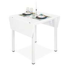Jooli H Folding Dining Table, Drop Leaf Extendable Kitchen Table For Small Spaces, Seats 2-6 People, White, 120x70x76cm - White - View 3
