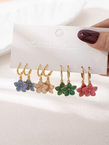 4 对/套夏季旅行海滩花卉多巴胺滴油耳环套装，适合女士，适合多种场合佩戴