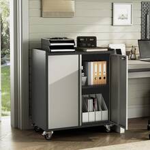 2 Doors High Garage Storage Cabinet With Wheels, Locking Steel Rolling Tools Chest With Handle, Metal Storage Cabinet With 1 Shelves For Garage, Home, Office - Light Gray and Dark Gray Color Matching - View 6