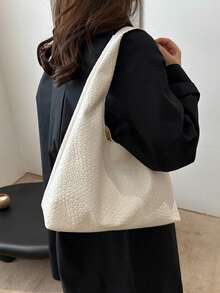 Women Solid Color PU Leather Casual Large Capacity Shoulder Bag For Daily Use - White - View 4