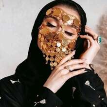 1pc Elegant Vintage Gold Mask Veil, Fashionable Hollow Coin Alloy Face Veil With Tassel, Versatile For Masquerade Party, Street Style, Nightclub, Festival Celebration, Shiny & Sexy, Valentine's Day Costume - Square Mask - View 6