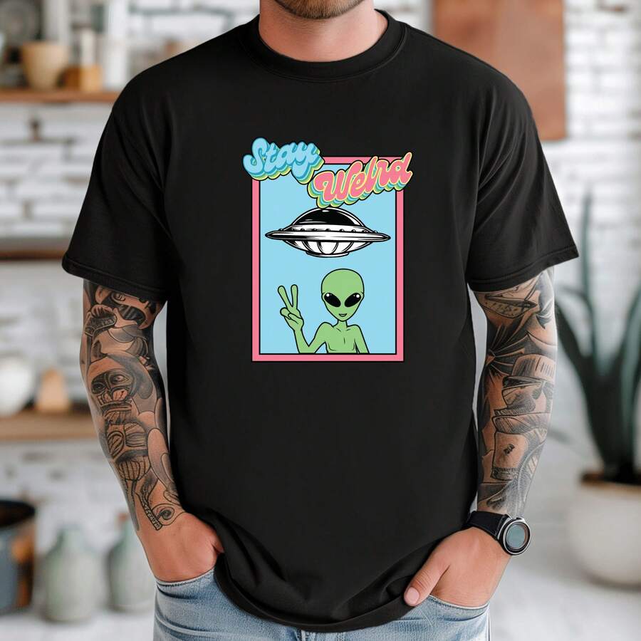 PLAYERA UNISEX ALIEN CUTE GATO GYM MEMES MODA CASUAL URBAN MC711 - Negro - Ver 1