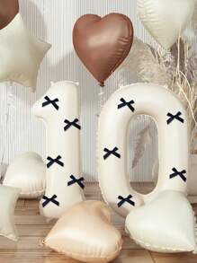 Set da 7 palloncini forma numeri da 40 pollici di colore crema con fiocco nero, palloncini a forma di numeri da 0 a 9, adatti per feste di compleanno, decorazioni per anniversari