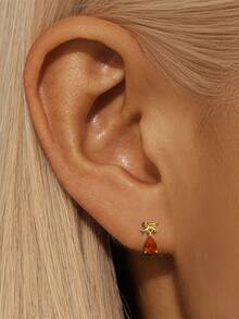 一對S925紅寶石方形耳釘女性獨特設計感精緻奢華優雅時尚時尚耳環女士珠寶假期 - 紅寶石3 - 查看 17