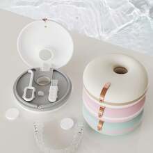 1pc Donut Shaped Dental Retainer Case With Hook Set, Invisible Retainer Teeth Alignment Retainer Storage Box, Portable False Teeth Container, Home Storage Box, Double Layer Dental Box, Round Retainer Case, Retainer Box, Invisible Aligner Storage Box, Travel Dental Protector Case - Multicolor - View 3